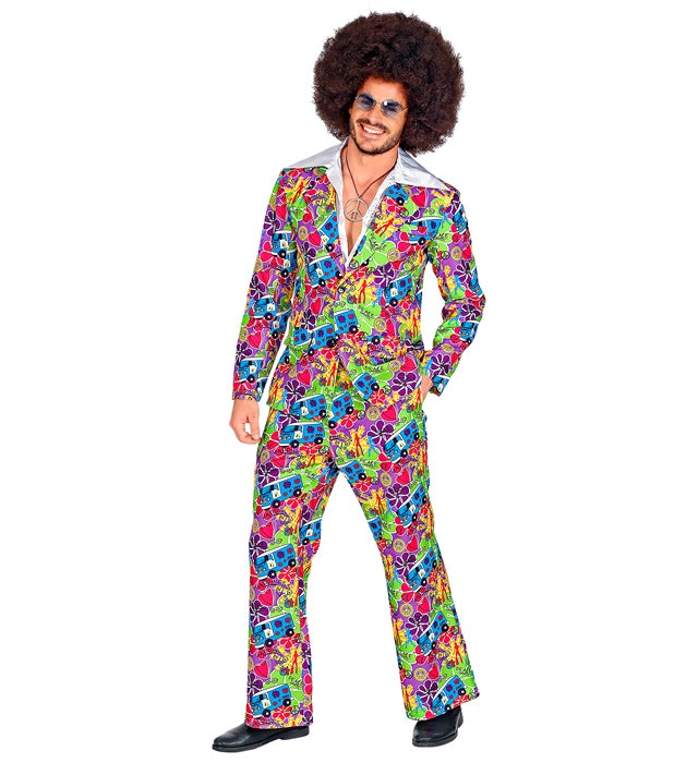 60er Jahre Kostüm Jackett und Hose mit Peace Bus Motiv für Fasnacht
