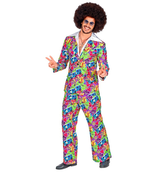 60er Jahre Kostüm Jackett und Hose mit Peace Bus Motiv für Fasnacht