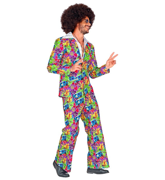 60er Jahre Kostüm Jackett und Hose mit Peace Bus Motiv für Fasnacht