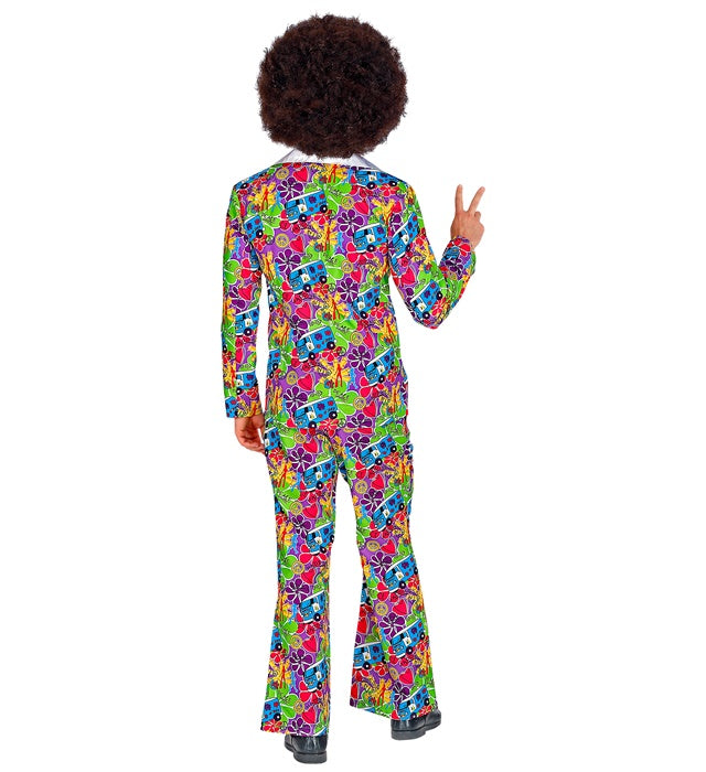 60er Jahre Kostüm Jackett und Hose mit Peace Bus Motiv für Fasnacht