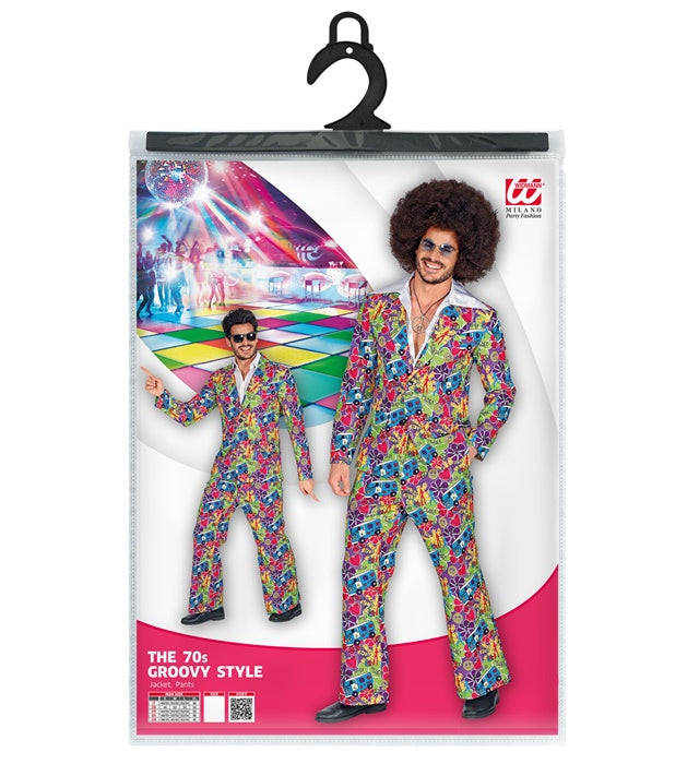 60er Jahre Kostüm Jackett und Hose mit Peace Bus Motiv für Fasnacht