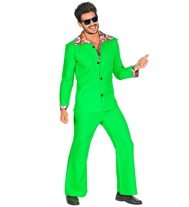THE 70s DISCO STYLE Kostüm in leuchtendem Grün mit Jackett, Hemd und Hose