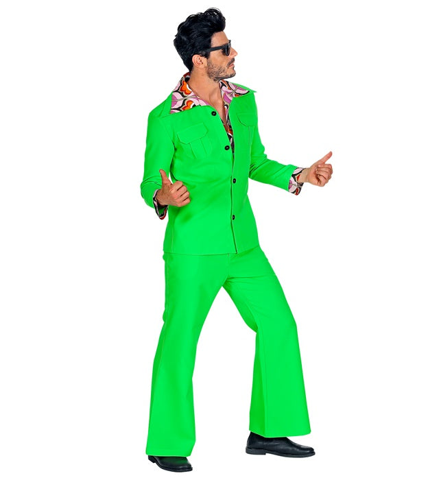 THE 70s DISCO STYLE Kostüm in leuchtendem Grün mit Jackett, Hemd und Hose
