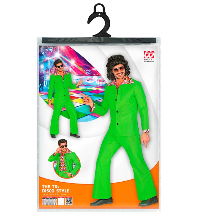 THE 70s DISCO STYLE Kostüm in leuchtendem Grün mit Jackett, Hemd und Hose