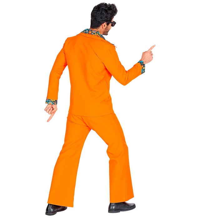 THE 70s DISCO STYLE orange Kostüm mit Jackett, Hemd und Hose im Retro-Design