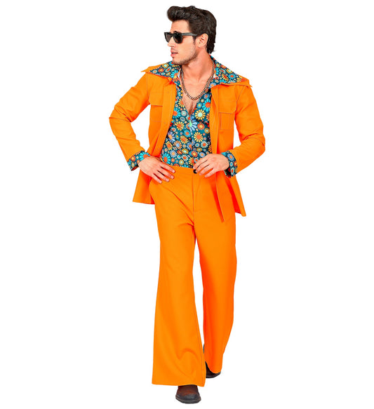 70er Jahre Disco Style Anzug mit Hemd und Hose Orange