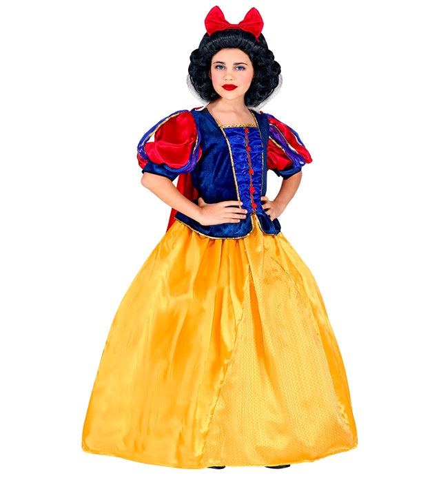 Märchenprinzessin Kostüm mit voluminösem Reifrock, rotem Umhang und Haarschleife