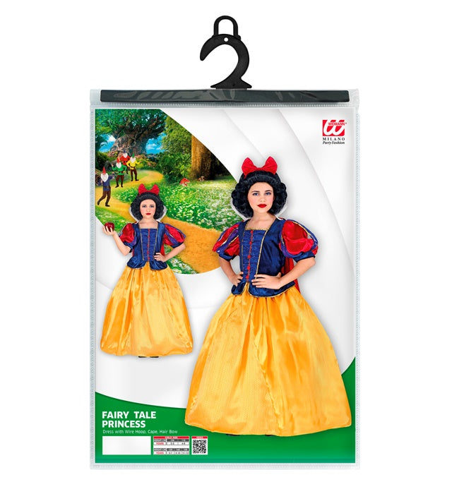 Märchenprinzessin Kostüm mit voluminösem Reifrock, rotem Umhang und Haarschleife