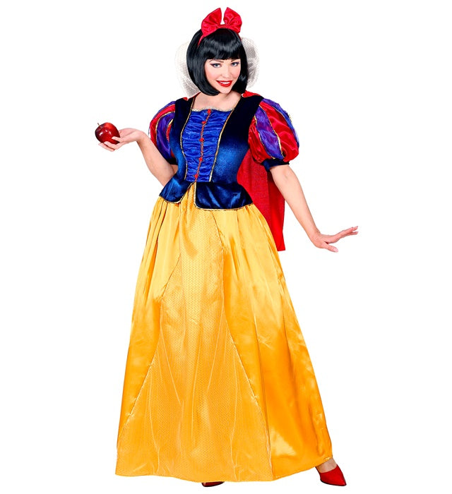 Märchenprinzessin Kostüm mit voluminösem Reifrock, rotem Umhang und Haarschleife