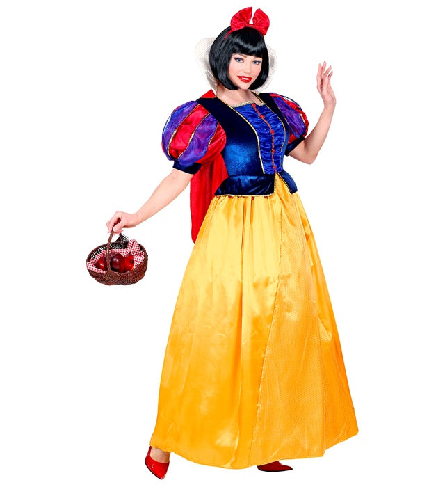 Märchenprinzessin Kostüm mit voluminösem Reifrock, rotem Umhang und Haarschleife