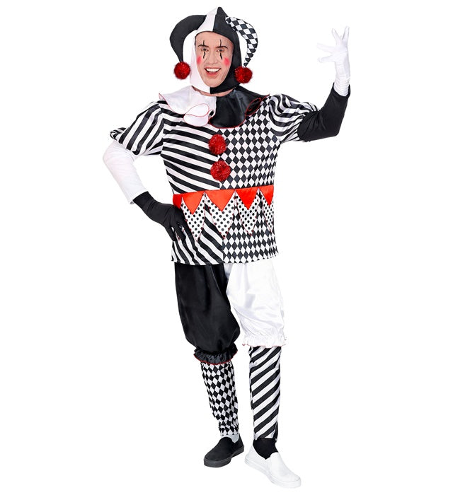 Harlekin-Kostüm Set mit Jacke, Hose, Mütze und Handschuhen in buntem Rautenmuster