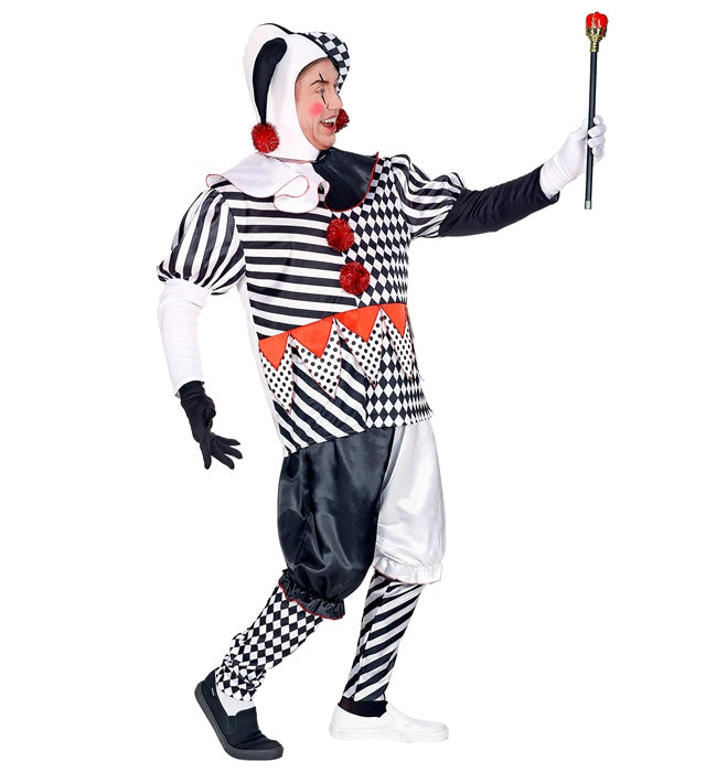 Harlekin-Kostüm Set mit Jacke, Hose, Mütze und Handschuhen in buntem Rautenmuster