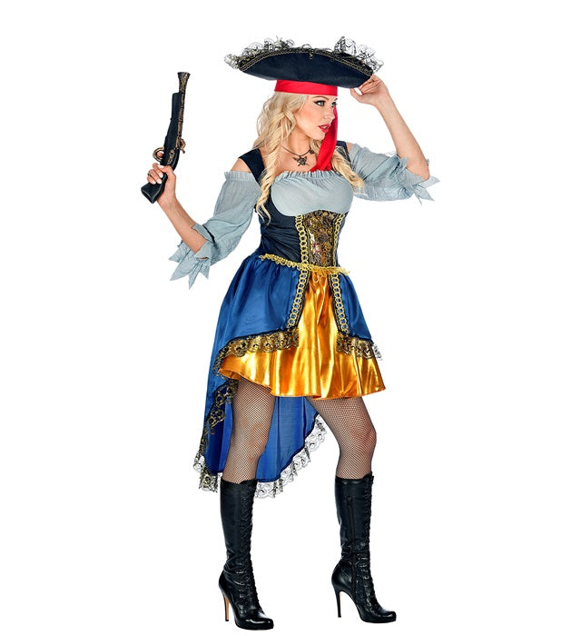 Piraten Kapitänin Kostüm bestehend aus Kleid, Bluse und Hut für Fasnacht