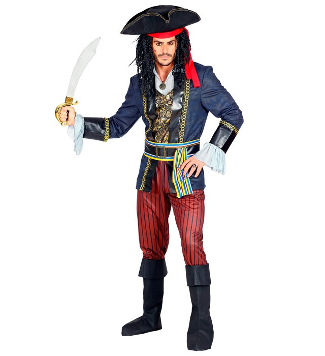 Pirat Kapitän Kostüm mit Jacke, Hose, Gürtel und Hut für Fasnacht