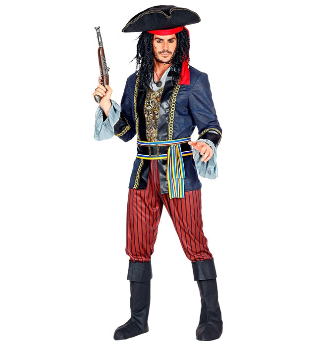 Pirat Kapitän Kostüm mit Jacke, Hose, Gürtel und Hut für Fasnacht