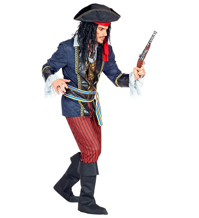 Pirat Kapitän Kostüm mit Jacke, Hose, Gürtel und Hut für Fasnacht
