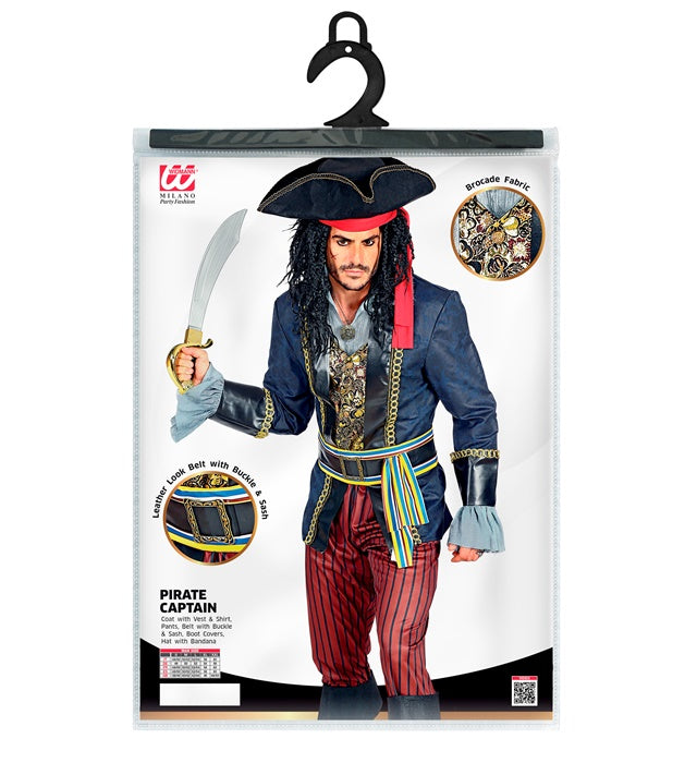 Pirat Kapitän Kostüm mit Jacke, Hose, Gürtel und Hut für Fasnacht