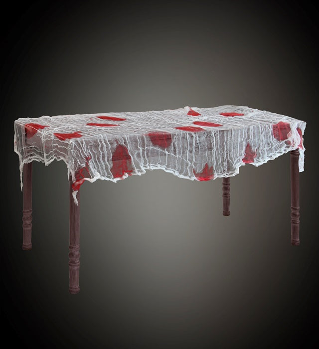 Blutiger Mullstoff 180x80 cm mit realistischen Blutflecken für Halloween-Deko