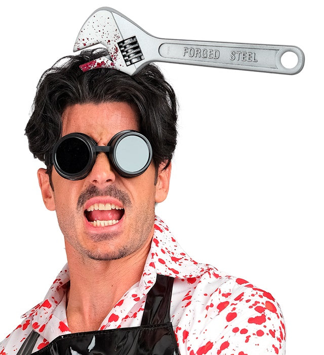 Haarreif mit blutigem Schraubenschlüssel als Halloween Kostümzubehör