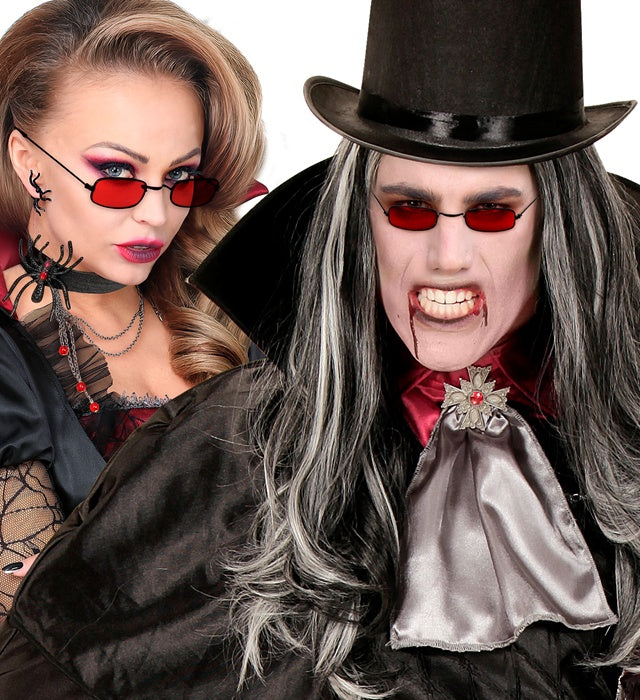 Schwarze Vampirbrille mit spitzen Vampirzähnen als Fasnachts- und Halloween-Accessoire
