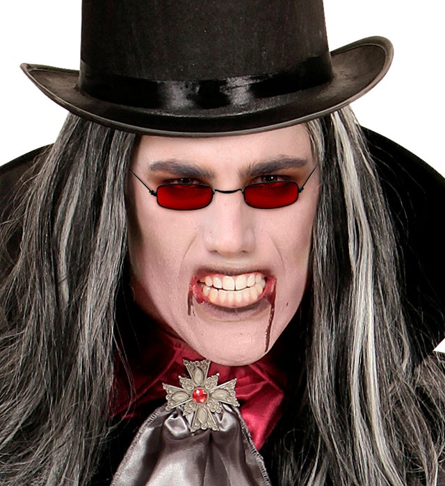 Schwarze Vampirbrille mit spitzen Vampirzähnen als Fasnachts- und Halloween-Accessoire