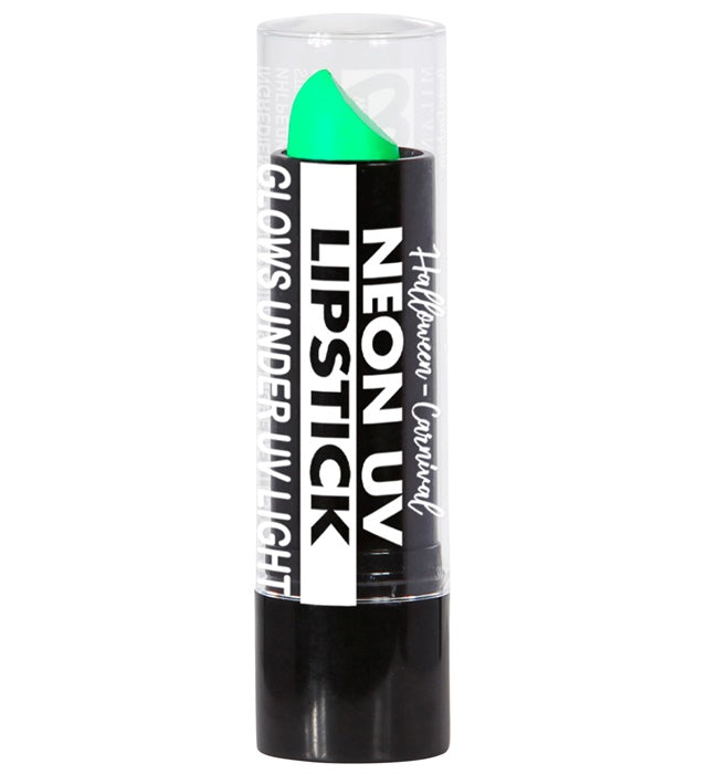 Neon grüner Lippenstift auf weißem Hintergrund – leuchtendes Make-up Zubehör