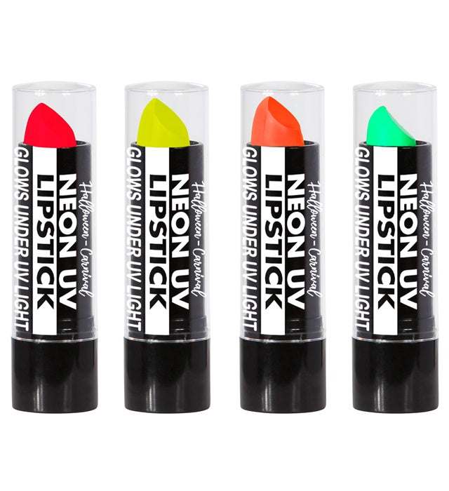 Set mit sechs Neon Lippenstiften in pink, gelb, grün und orange in Displaybox
