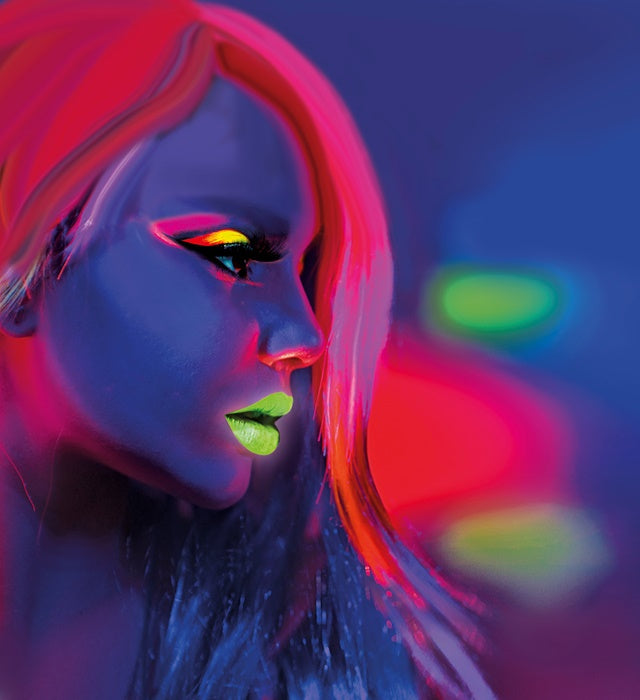 Set mit sechs Neon Lippenstiften in pink, gelb, grün und orange in Displaybox