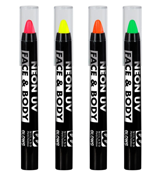 24 neon Schminkstifte in Neonrosa, Neongelb, Neongrün und Neonorange in Displaybox