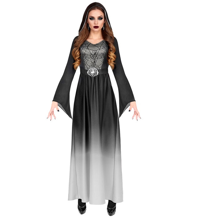 GOTHIC LADY Kleid mit Kapuze in schwarzem Gothic-Stil