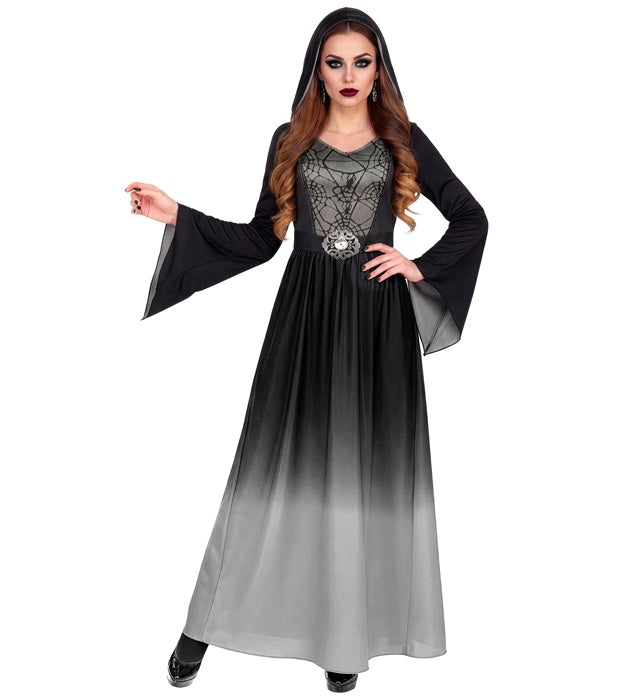 GOTHIC LADY Kleid mit Kapuze in schwarzem Gothic-Stil