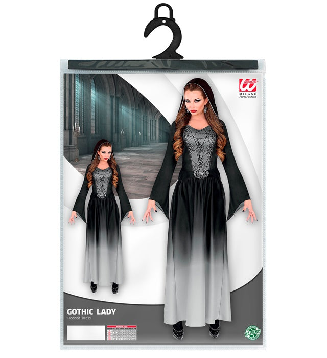 GOTHIC LADY Kleid mit Kapuze in schwarzem Gothic-Stil