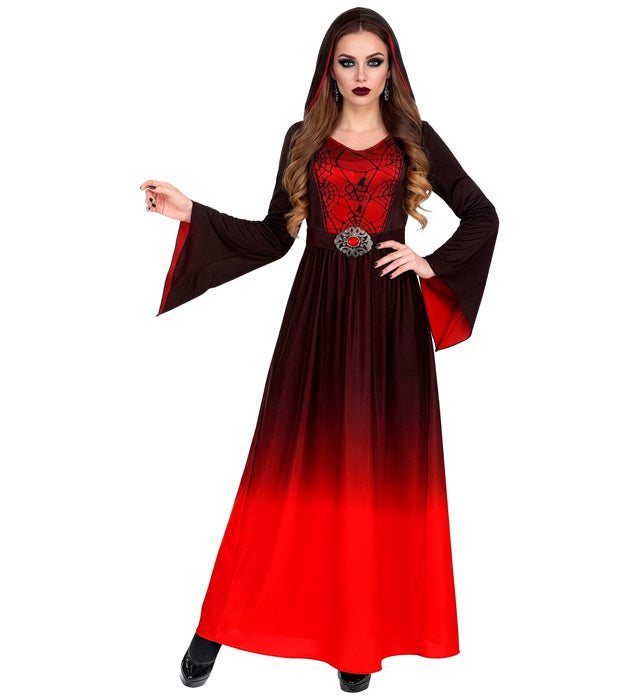 GOTHIC LADY Kleid mit Kapuze in dunklem Gothic-Stil für Fasnacht und Karneval