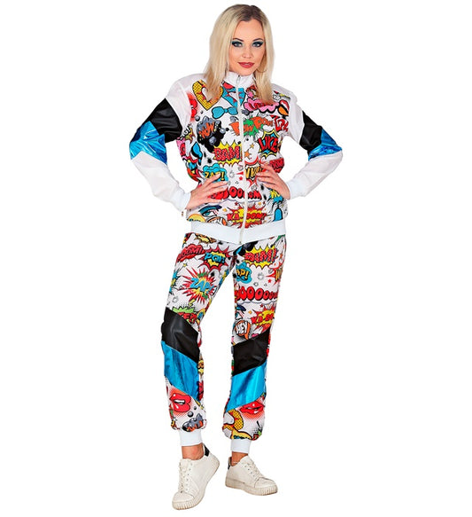 Bunter Pop Art Trainingsanzug mit Oberteil und Hose für Fasnacht