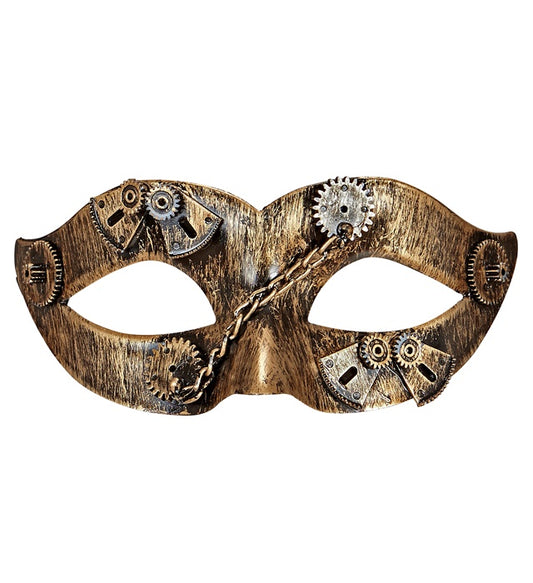 Steampunk Maske mit Zahnrädern und Metalloptik für Fasnacht und Mottoparty