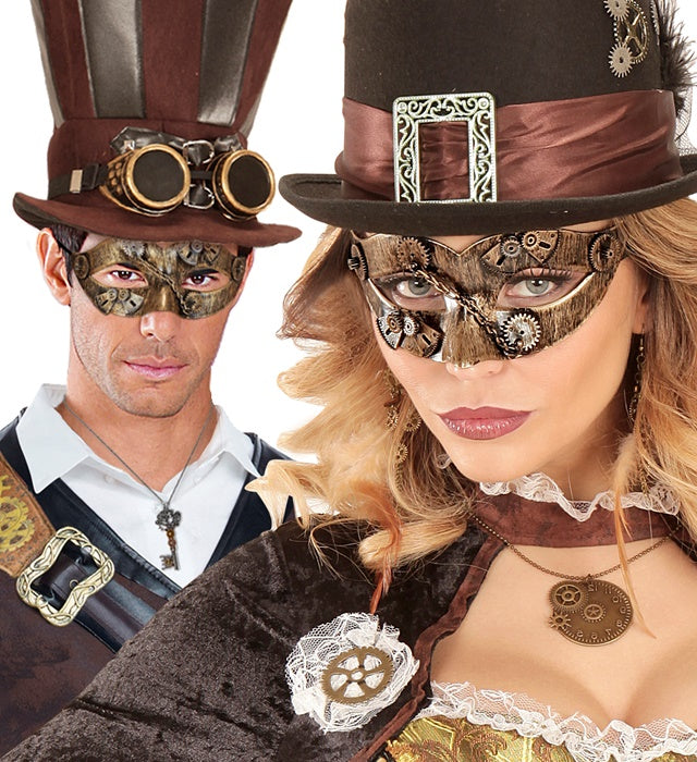 Steampunk Maske mit Zahnrädern und Metalloptik für Fasnacht und Mottoparty