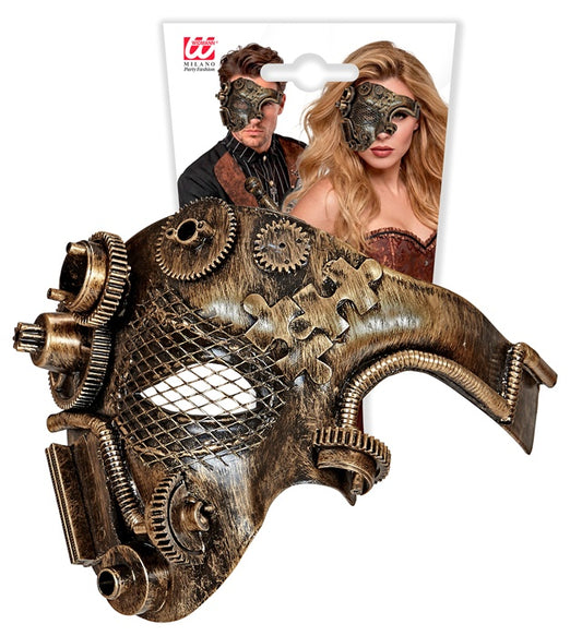 Kupferfarbene Steampunk Halbmaske mit verstellbarem Band für Fasnacht und Karneval