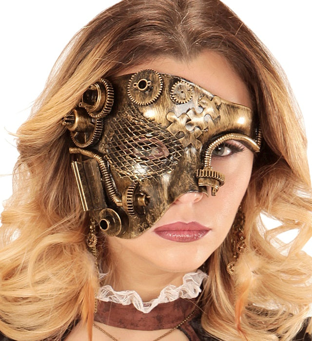 Kupferfarbene Steampunk Halbmaske mit verstellbarem Band für Fasnacht und Karneval