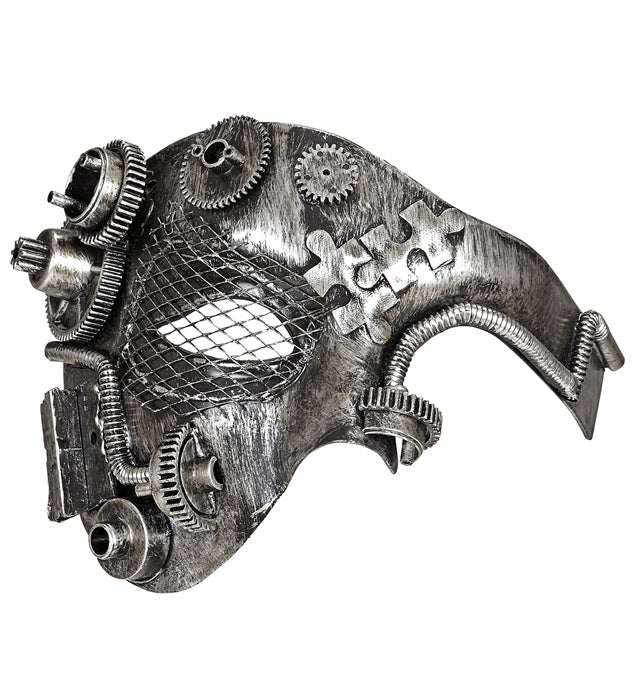 Silberne Steampunk Halbmaske mit filigranen Details