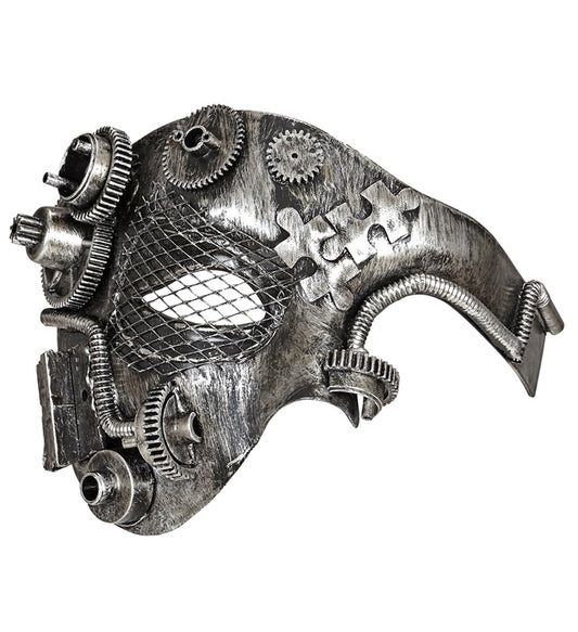 Silberne Steampunk Halbmaske mit filigranen Details