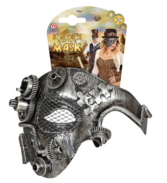 Silberne Steampunk Halbmaske mit filigranen Details
