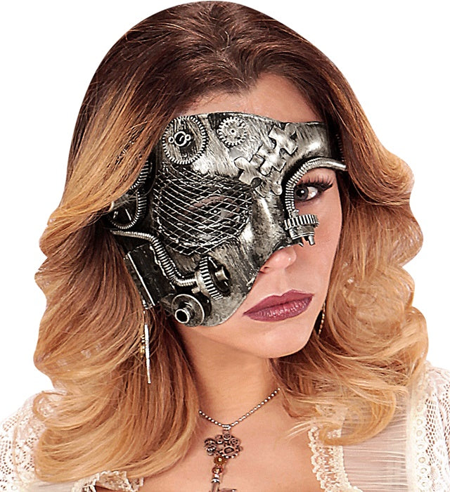 Silberne Steampunk Halbmaske mit filigranen Details