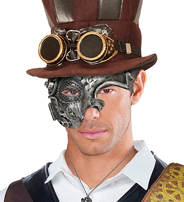 Silberne Steampunk Halbmaske mit filigranen Details