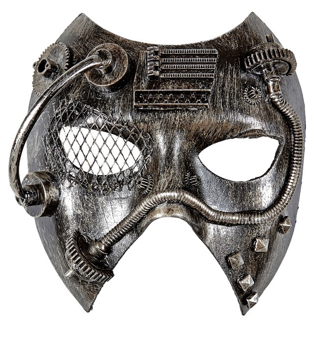 Silberne Steampunk Maske mit detailliertem Design für Fasnacht und Mottopartys