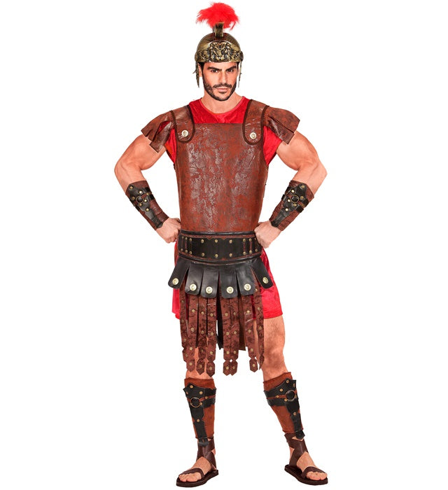 Gladiatoren Schienbeinschoner in brauner Lederoptik mit verstellbaren Bändern