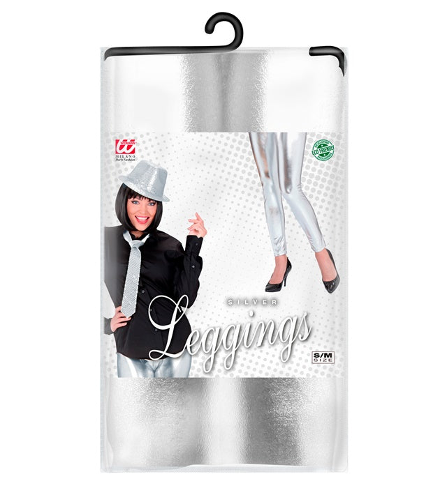 Silberne glänzende Metallic Leggings für Fasnacht und Mottoparty