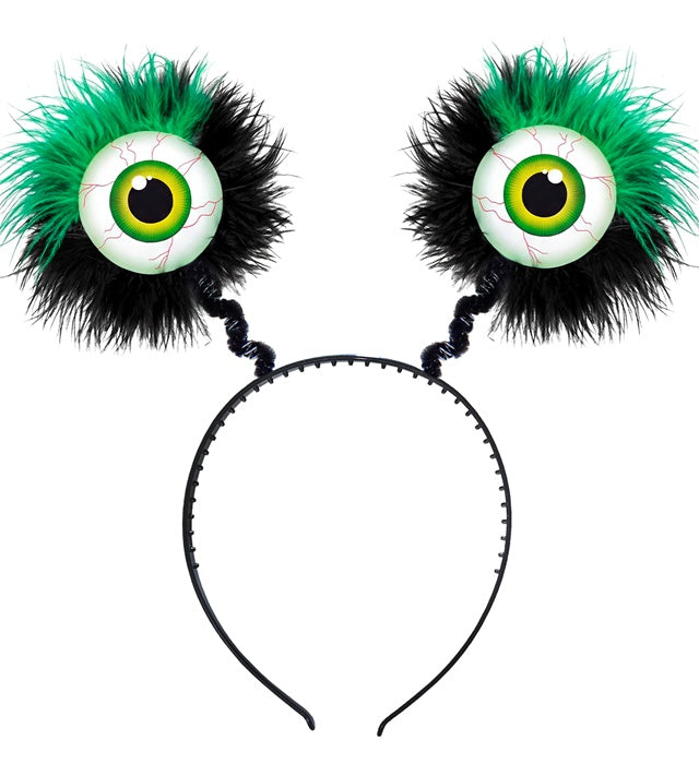 Grüner Haarreif mit auffälligen Federn und witzigen Augen, Fasnacht Accessoire