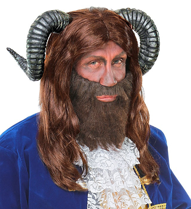 Bestienperücke mit Hörnern in Box – Kostümzubehör für Fasnacht und Halloween