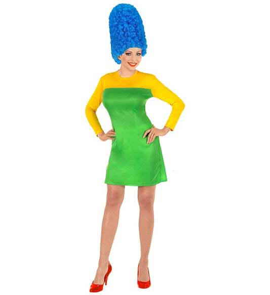 Comics Girl Kostüm mit farbenfrohem Kleid und passender Perücke für Fasnacht