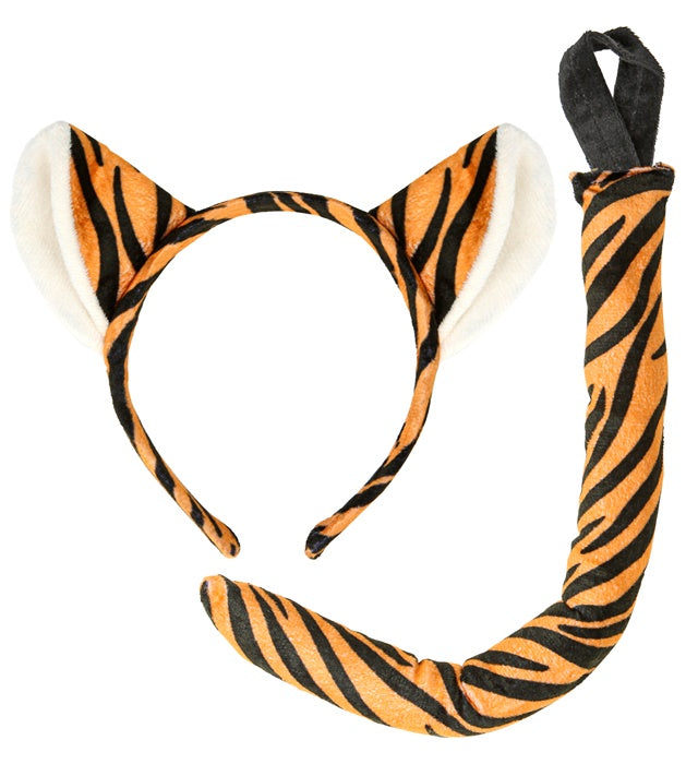 Tiger-Kostümset mit Ohren und Schwanz für Fasnacht und Karneval